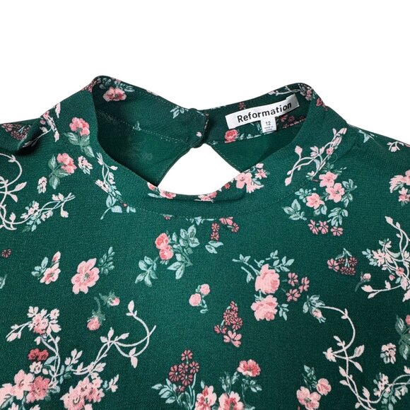 NWOT REFORMATION Raye Top Sz.12 Floral Green Tie Waist Open Back Boho Fairy - Picture 9 of 14